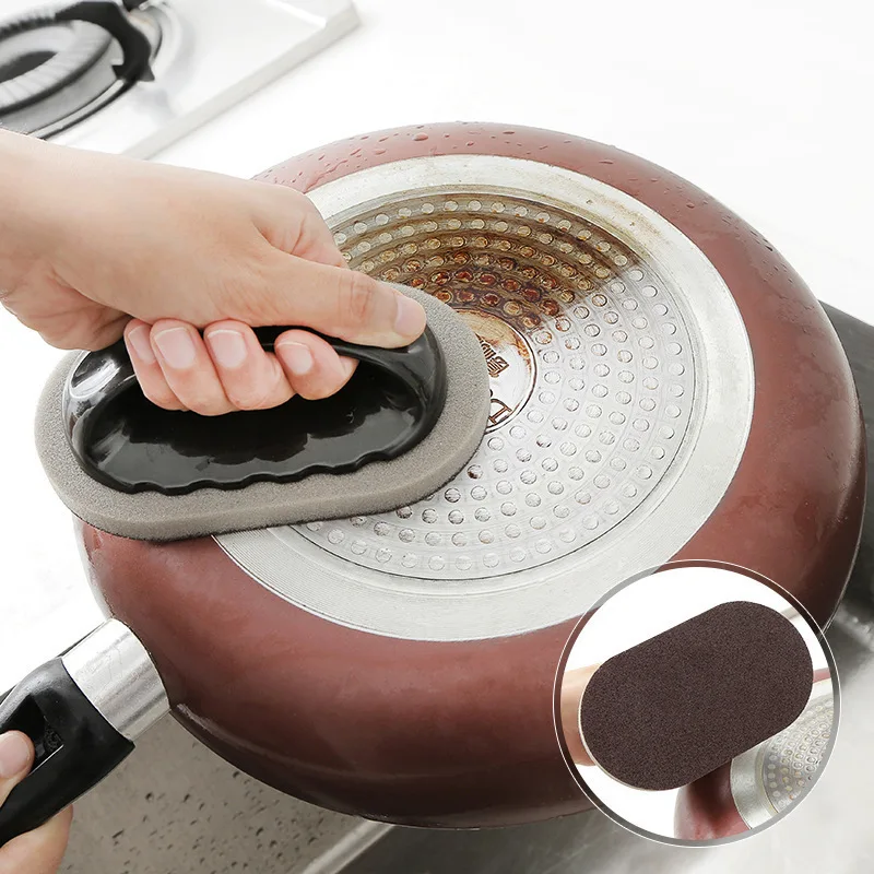 Magic Emery Sponge Brush with Handle Reusable Wipe Eraser Cleaner Kitchen Pot Brush BBQ Strong Decontamination Cleaning Tools - Image 2