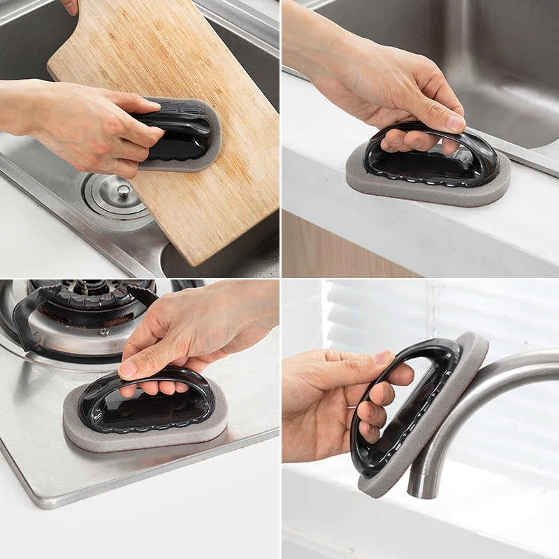 Magic Emery Sponge Brush with Handle Reusable Wipe Eraser Cleaner Kitchen Pot Brush BBQ Strong Decontamination Cleaning Tools - Image 6