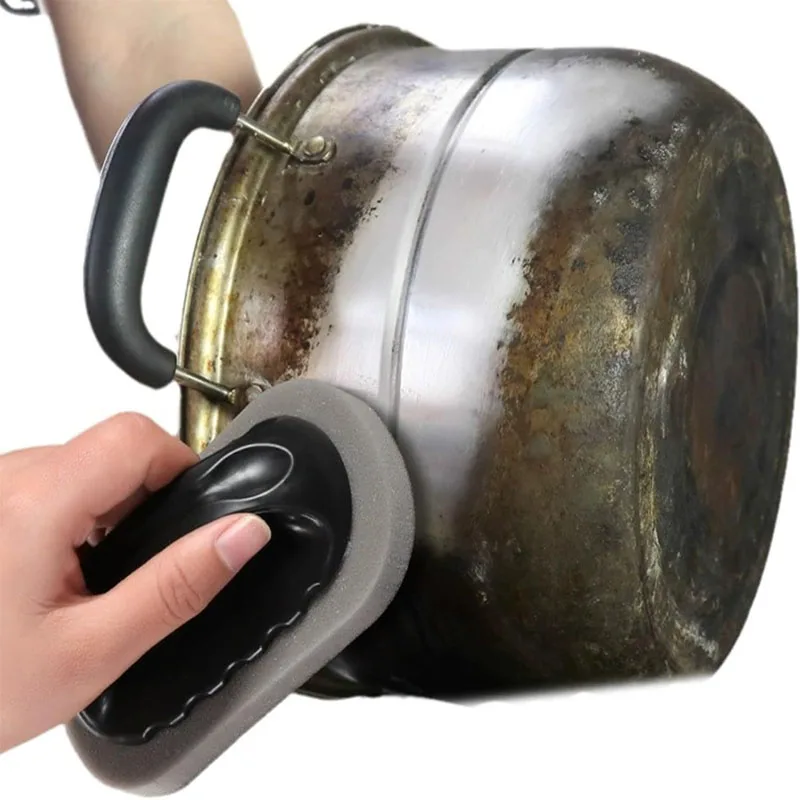 Magic Emery Sponge Brush with Handle Reusable Wipe Eraser Cleaner Kitchen Pot Brush BBQ Strong Decontamination Cleaning Tools - Image 4