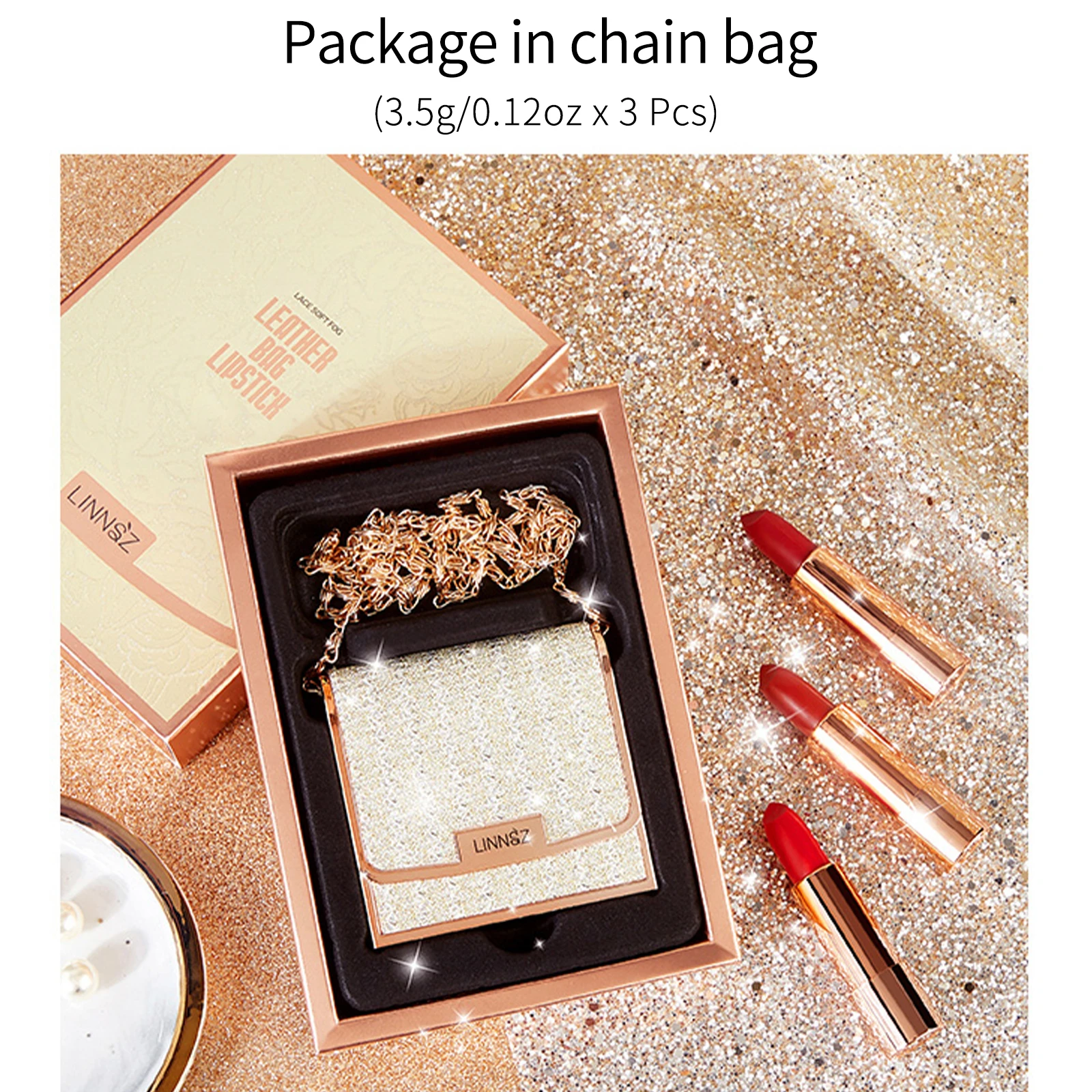 Matte Lipstick Set 3 Colours with Silver Chain Bag Waterproof Non-Stick Long Lasting Makeup Red 3.5gx3pcs for Women and Girls - Image 6
