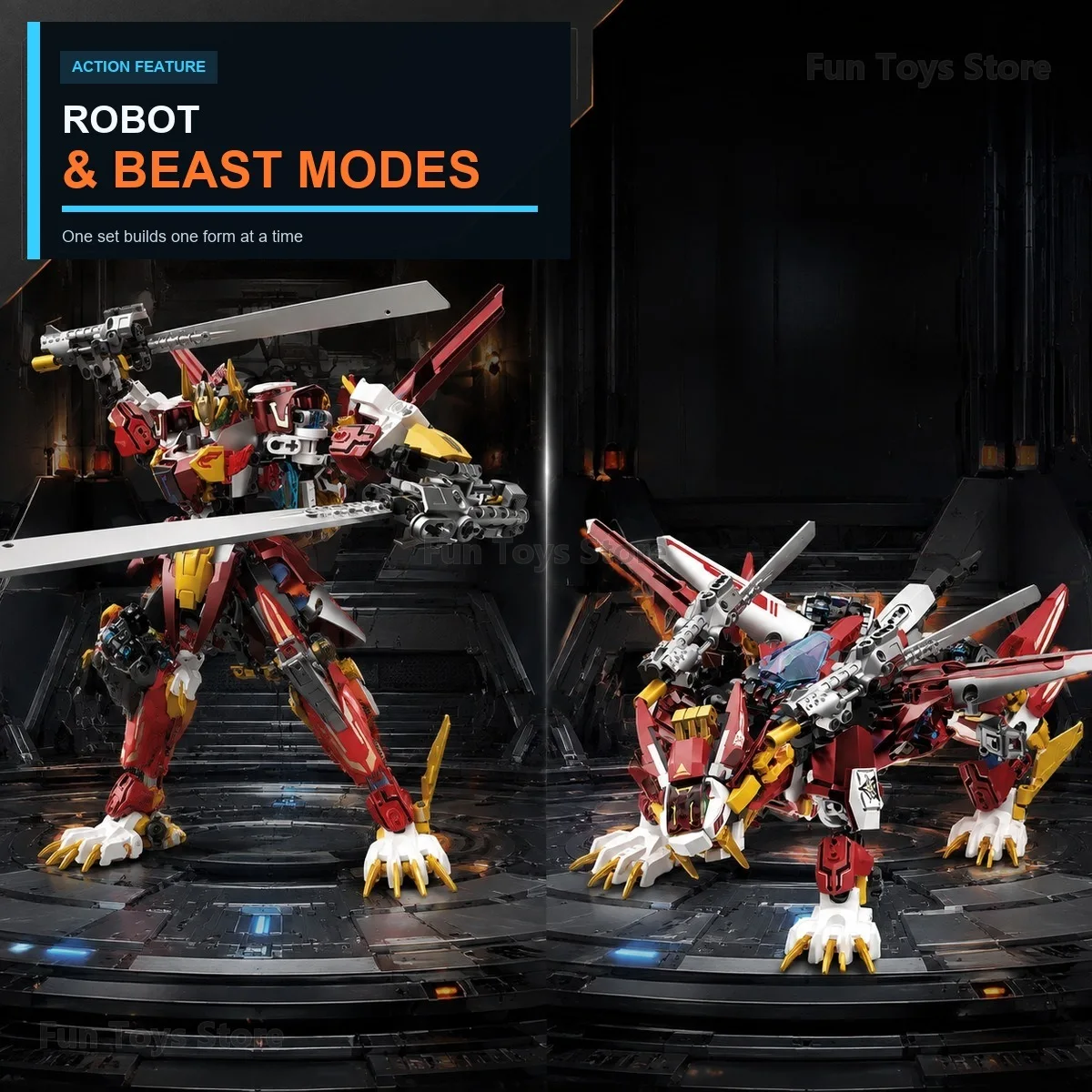 Mecha Building Block Set, 2-in-1 Robot & Beast Model, Red Lion & Black Beetle, Display Collectible for Adults Desk Decor - Image 2