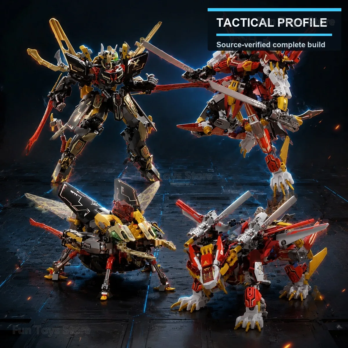 Mecha Building Block Set, 2-in-1 Robot & Beast Model, Red Lion & Black Beetle, Display Collectible for Adults Desk Decor - Image 5