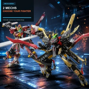 Mecha Building Block Set, 2-in-1 Robot & Beast Model, Red Lion & Black Beetle, Display Collectible for Adults Desk Decor