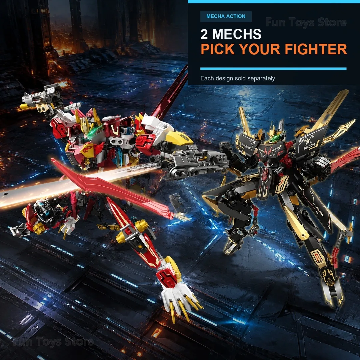Mecha Building Block Set, 2-in-1 Robot & Beast Model, Red Lion & Black Beetle, Display Collectible for Adults Desk Decor - Image 6