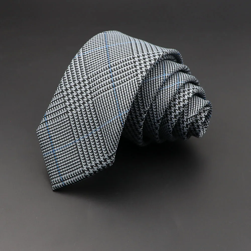 Mens Ties 6cm Classic Cotton Handmade Skinny Grey Plaid Neckties Striped Narrow Collar Slim Cashmere Casual Tie Accessories Gift - Image 3
