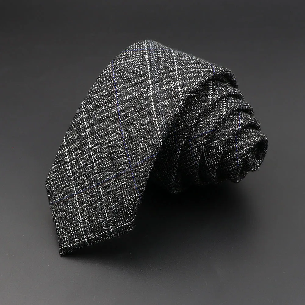 Mens Ties 6cm Classic Cotton Handmade Skinny Grey Plaid Neckties Striped Narrow Collar Slim Cashmere Casual Tie Accessories Gift - Image 6