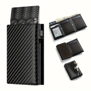 Men's Wallet with Zipper Coin Purse Automatic Pop-up Metal Credit Card Holder Minimalist RFID Blocking Business Card Wallet Idea