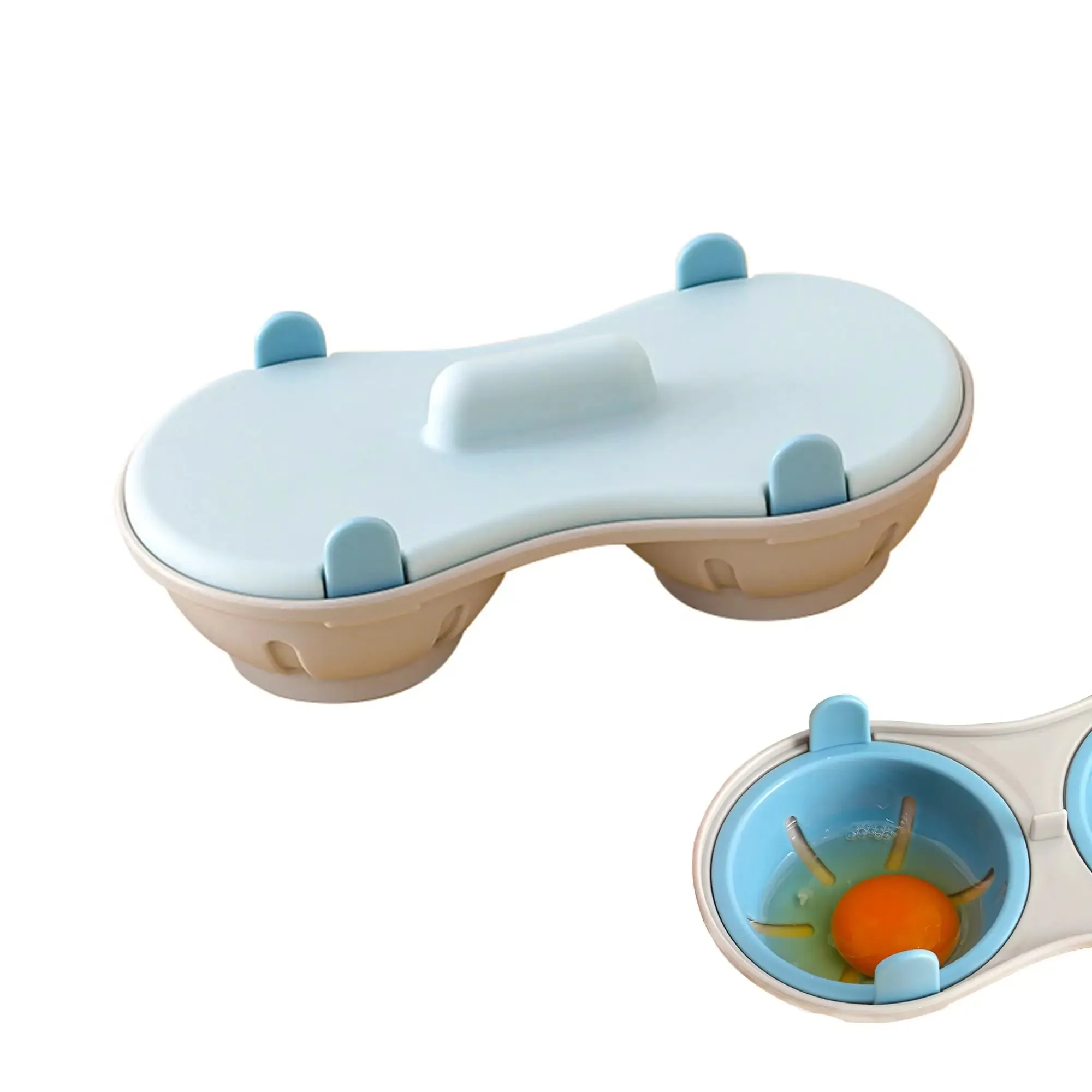 Microwave Egg Poacher Efficient Microwave Double Egg Poacher Cook Poached Eggs with Detachable Drain Basket Heat for Kitchen - Image 6