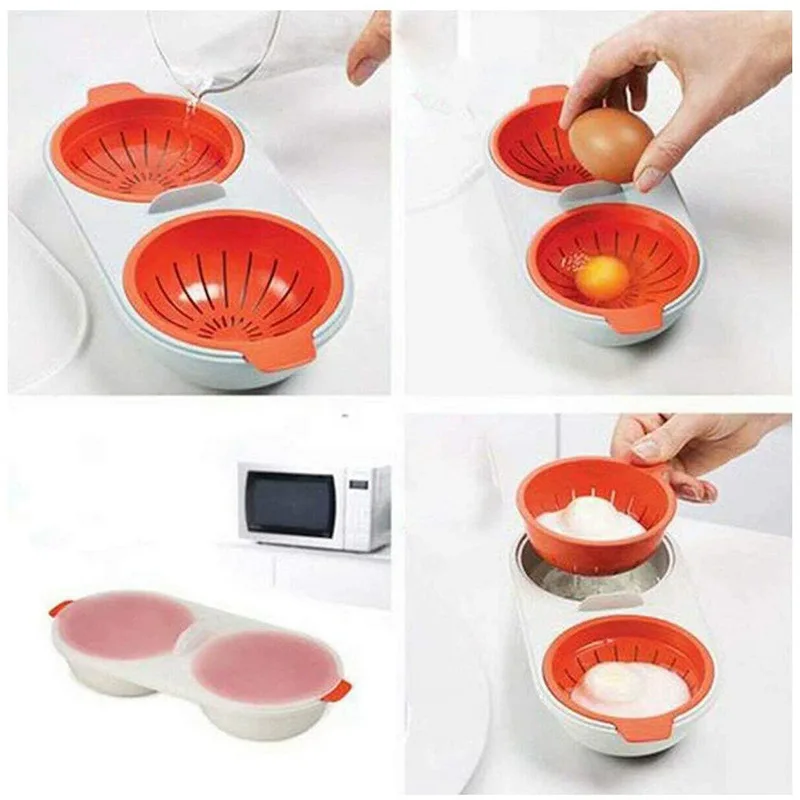 Microwave Egg Poacher Food Grade Cookware Double Cup Egg Boiler Kitchen Steamed Egg Set Microwave Ovens Cooking Tools - Image 5