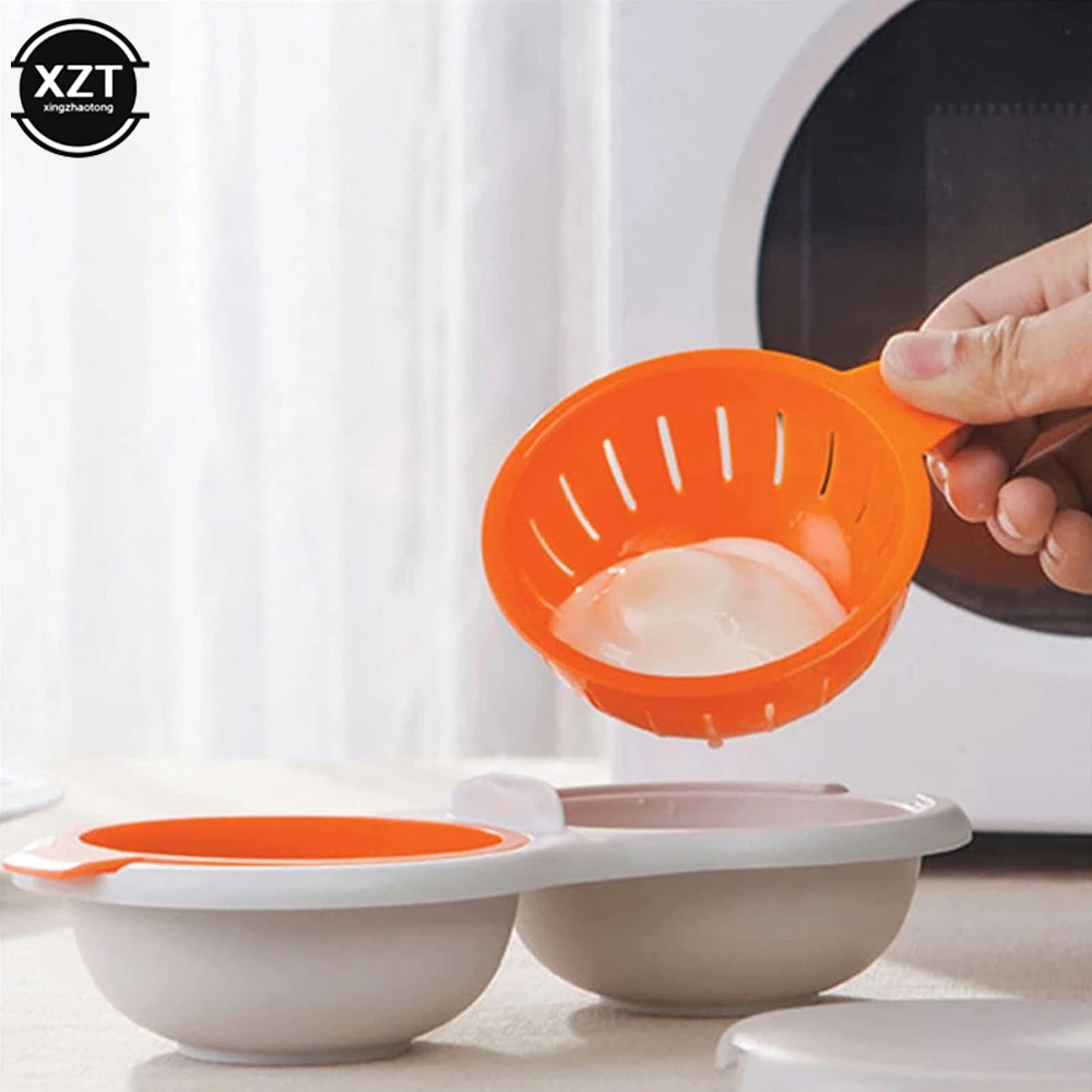 Microwave Egg Poacher Food Grades Plastic Cookware Double Cup Egg Boiler Kitchen Steamed Set Cooker Egg Tools - Image 2