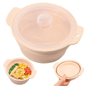 Microwave Silicone Steamer 1.25L Large Collapsible Microwave Steaming Pot Salad Bowl with Transparent Lids for Camping Picnic
