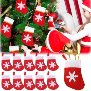 Mini Christmas Stockings Red Knitting Socks Cutlery Bags Non-Woven Fabric Tableware Holder Candy Pouch for Table Dinner Ornament