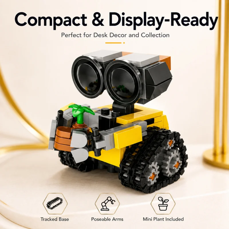 Mini Robot Building Blocks Set, Cute Tracked Brick Robot Model with Plant Accessory, Creative Desktop Display Toy Gift - Image 2