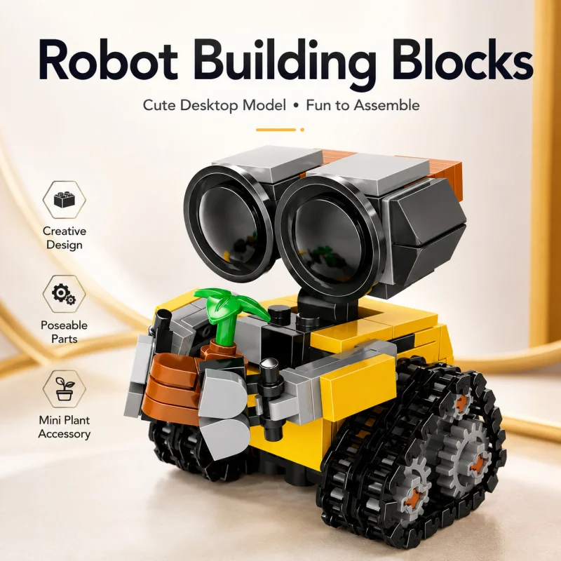Mini Robot Building Blocks Set, Cute Tracked Brick Robot Model with Plant Accessory, Creative Desktop Display Toy Gift - Image 4