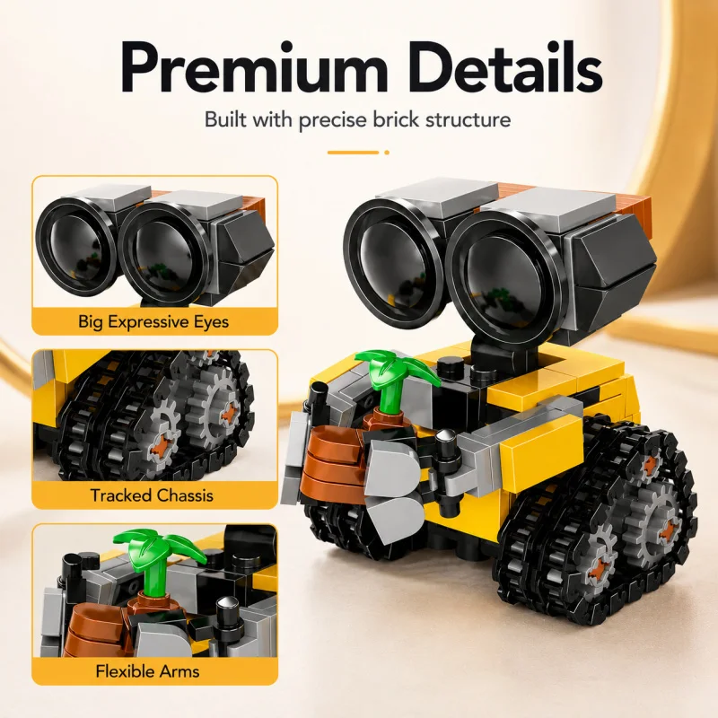 Mini Robot Building Blocks Set, Cute Tracked Brick Robot Model with Plant Accessory, Creative Desktop Display Toy Gift - Image 3
