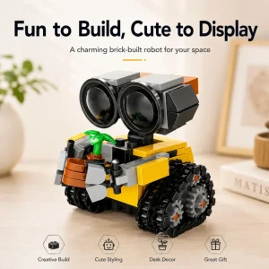 Mini Robot Building Blocks Set, Cute Tracked Brick Robot Model with Plant Accessory, Creative Desktop Display Toy Gift