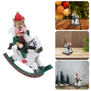Mini Wooden Nutcracker Rocking Horse Handcrafted Christmas Decor Desktop Tiered Tray Holiday Nutcracker Ornament