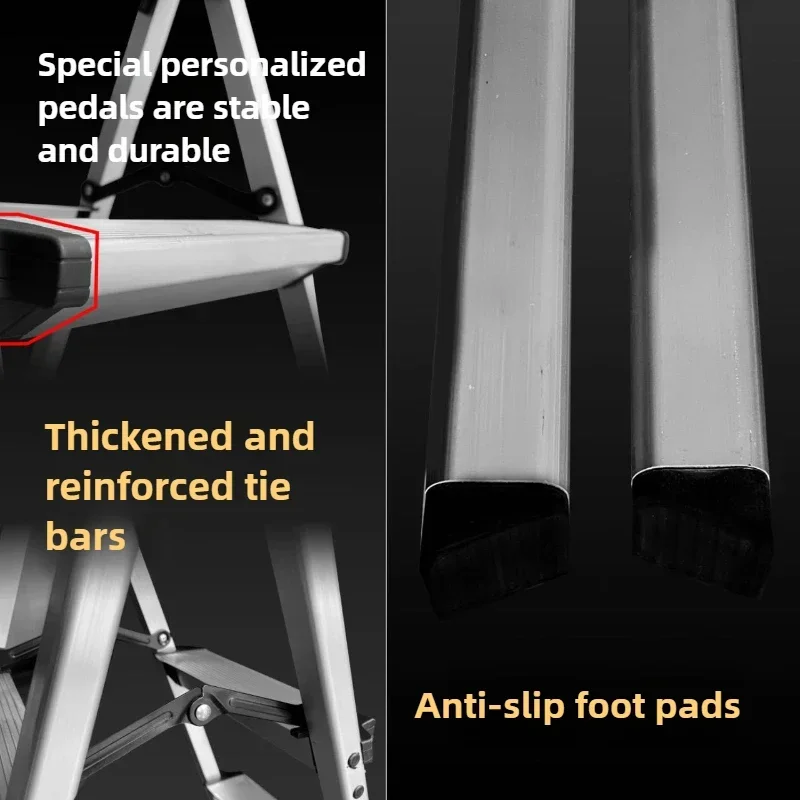 Minimalist Wide double-sided herringbone ladder folding household extension ladder shrinking aluminum alloy lifting stairs - Image 3