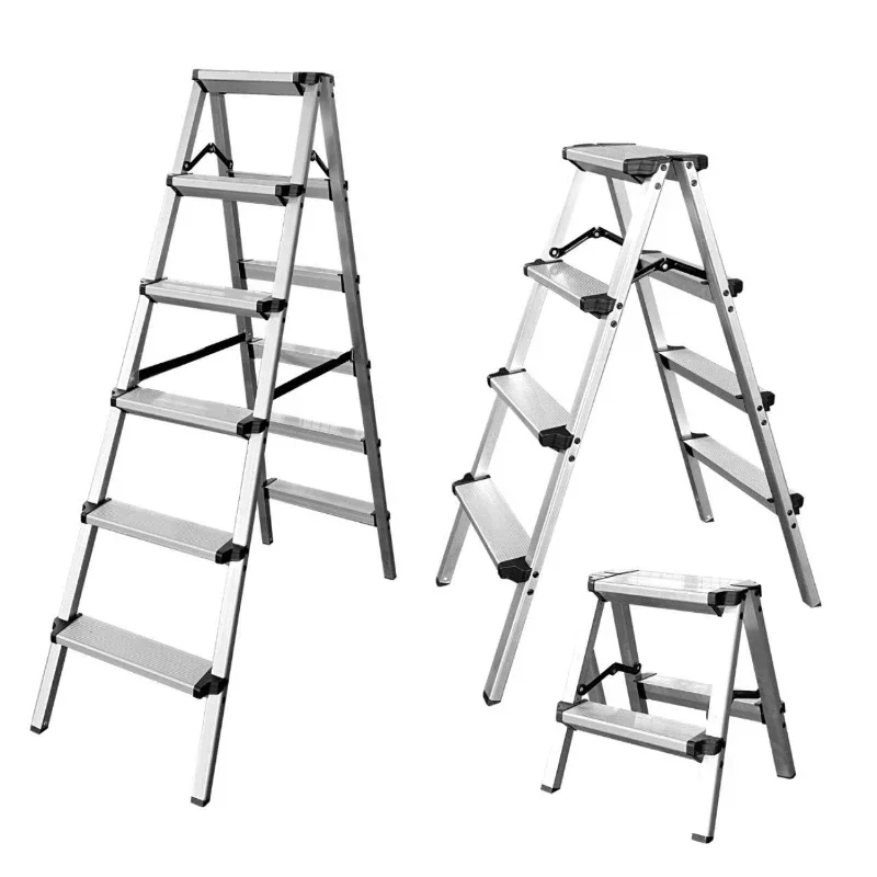 Minimalist Wide double-sided herringbone ladder folding household extension ladder shrinking aluminum alloy lifting stairs