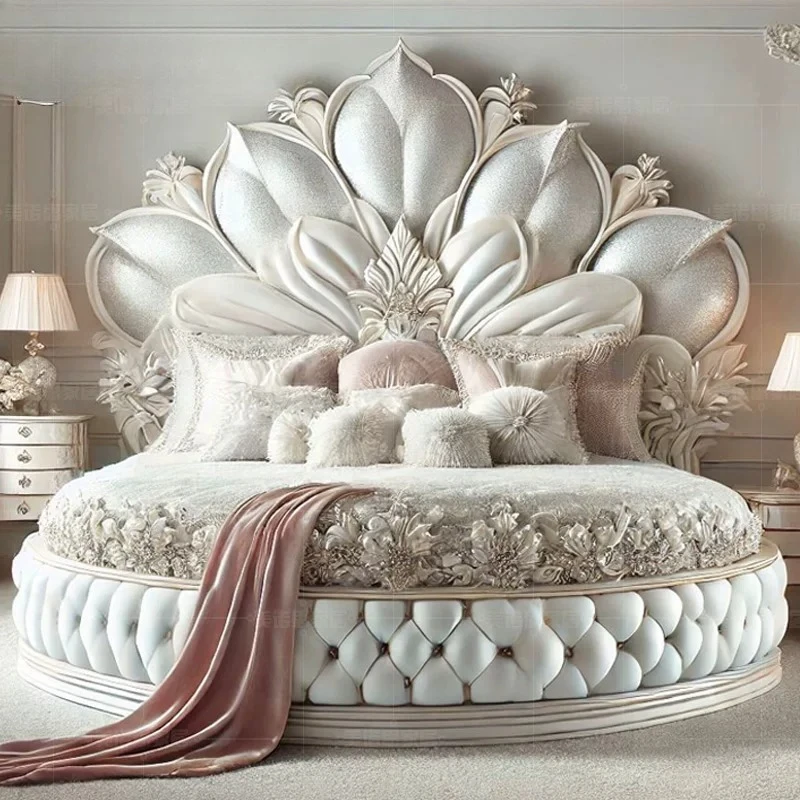 Modern Double European Bedroom Beds Adults Queen Size French Italian Round Bed Luxury Victorian Royal Full Set Furniture - Image 2