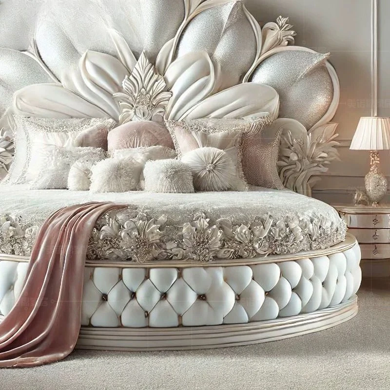 Modern Double European Bedroom Beds Adults Queen Size French Italian Round Bed Luxury Victorian Royal Full Set Furniture - Image 4