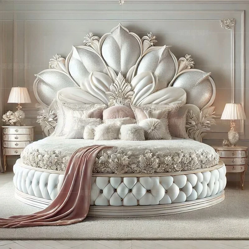 Modern Double European Bedroom Beds Adults Queen Size French Italian Round Bed Luxury Victorian Royal Full Set Furniture