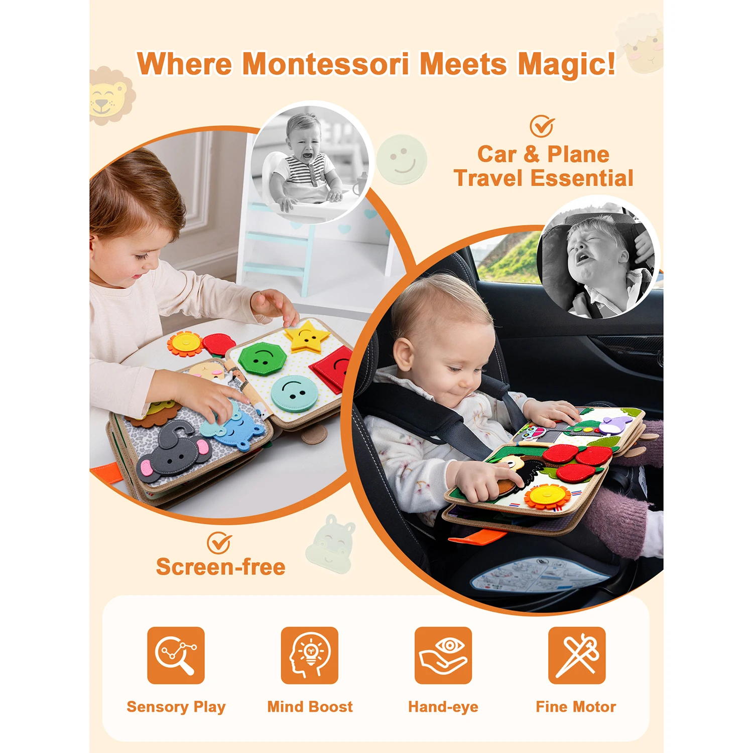 Montessori Toy Busy Board Giraffe Busy Book Preschool Learning Educational Quiet Book Sensory Travel Toy for Baby 3 4 5 6 Ages - Image 2