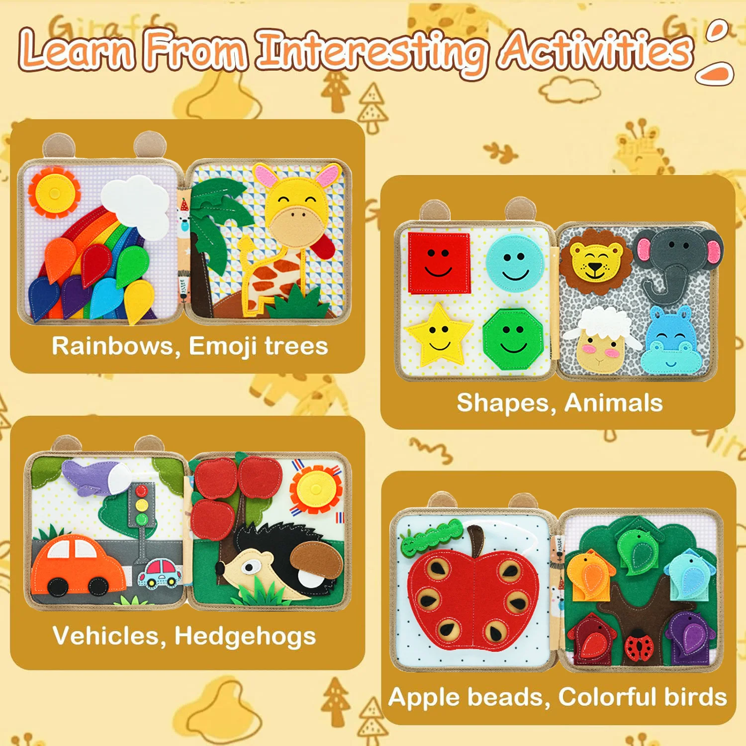 Montessori Toy Busy Board Giraffe Busy Book Preschool Learning Educational Quiet Book Sensory Travel Toy for Baby 3 4 5 6 Ages - Image 3