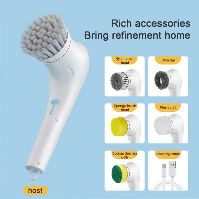Multi-Function Five Type Brush Heads Rotation Electric Cleaning Brush Suitable For Cleaning Shoes In The Bathroom And Kitchen - Image 2