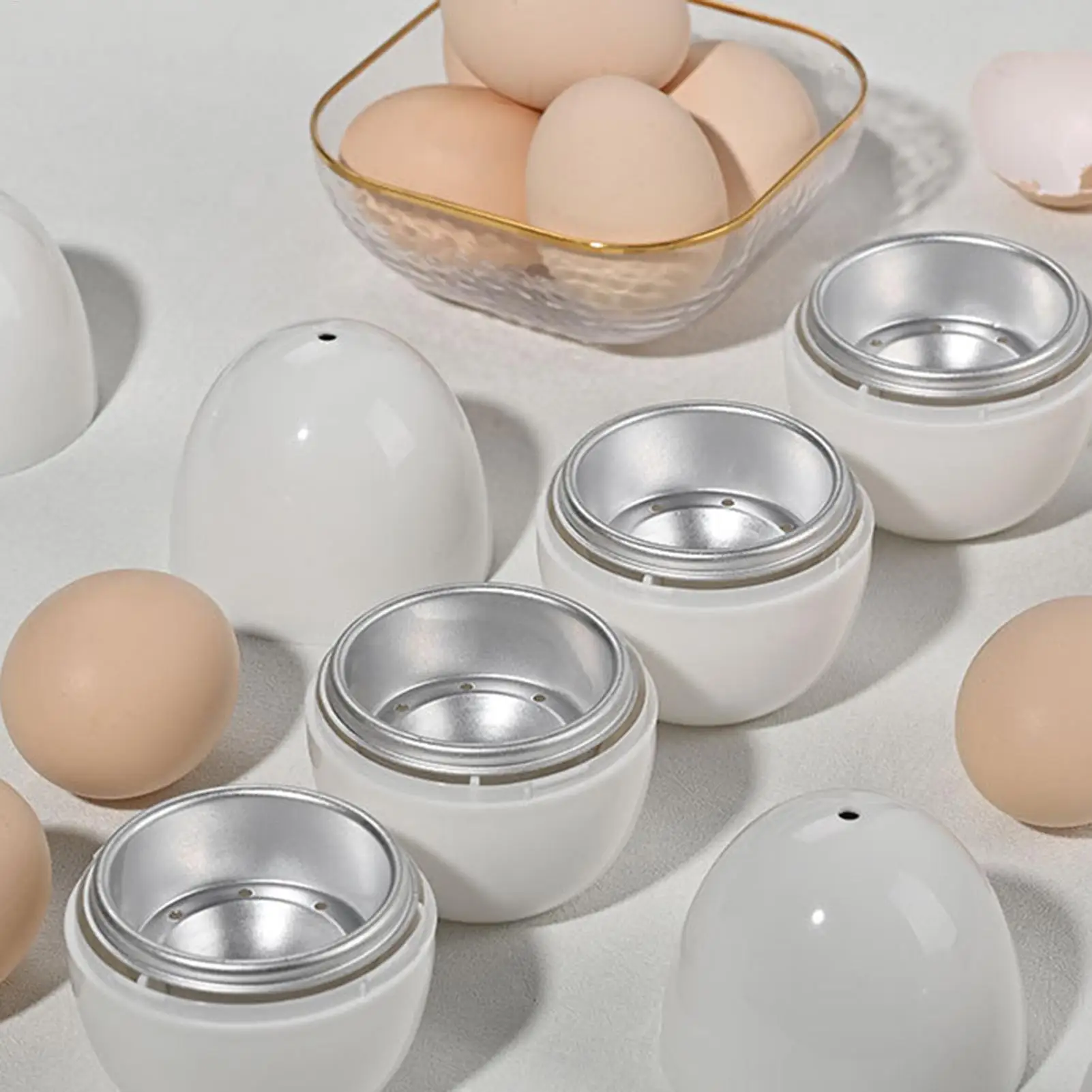 Multifunctional 1/4 Grids Egg Shape Microwave Egg Cooker Professional White Microwave Boiled Egg Maker Quick Egg Steamer - Image 5