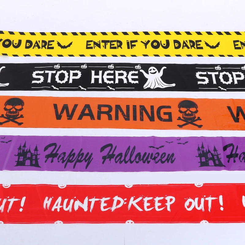NEW 1PC Halloween Props Window Prop Warning line Plastic Skull Head Warning Tape Signs Halloween Decoration Witch Balloons lot - Image 2