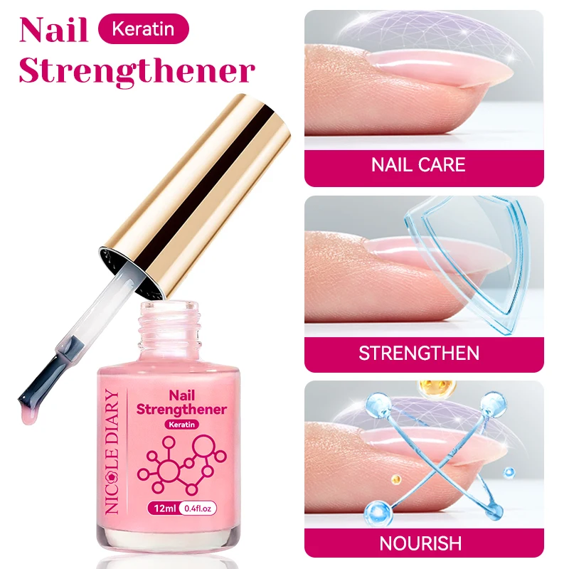 NICOLE DIARY 12ml Pink Nail Strengthener Natural Sheer for Enhanced Gloss Keratin Nail Polish for Manicure Care Air Dries - Image 6