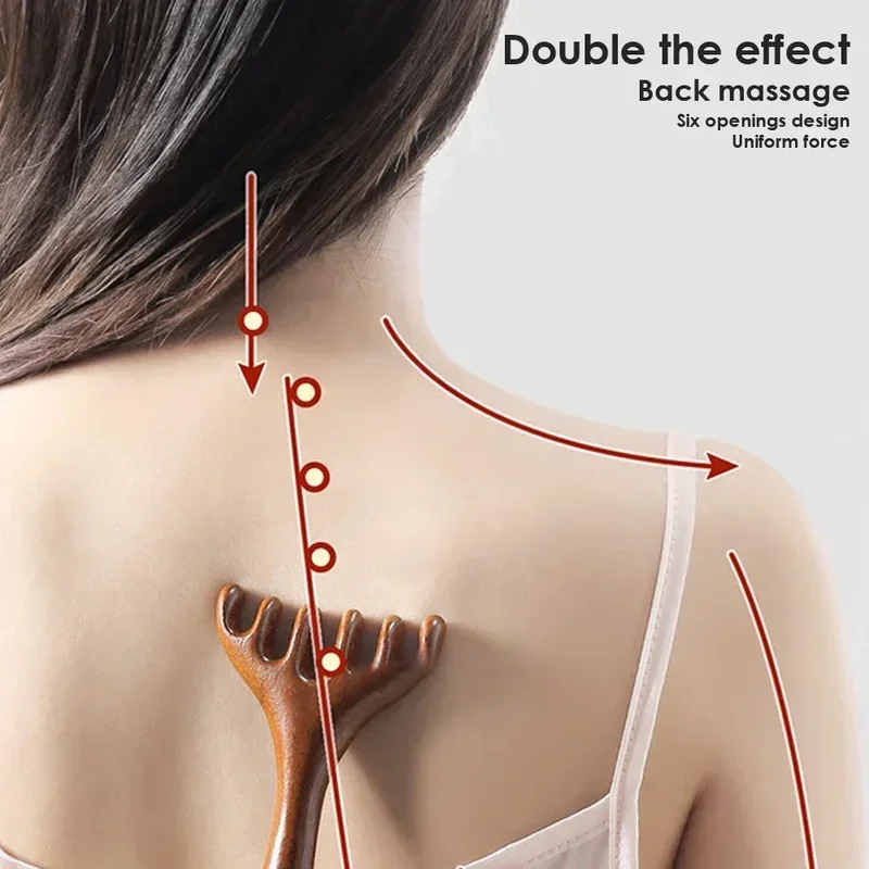 Natural Golden Sandalwood Five-Claw Scalp Massager Gua Sha Tool Back Scratcher Spa Handheld Meridian Massage Comb Hair Care - Image 6