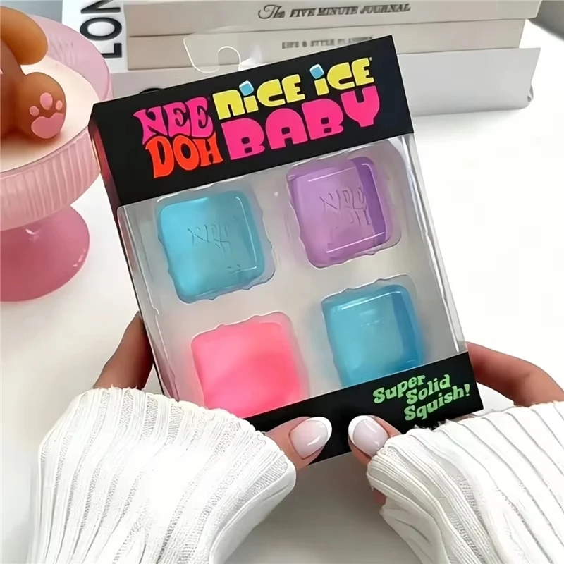 Needoh Nice Ice Cube Fidget Toys Slow Rebound Squishy Toys Stress Reliever Mini 4 Pack Set Anxiety Focus Sensory Cube Gifts New - Image 4