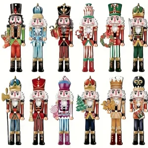 New 12pcs Christmas Nutcracker Soldier Wooden Pendant Xmas Tree Hanging Ornament Navidad Decoration for Home 2025 New Year Gift