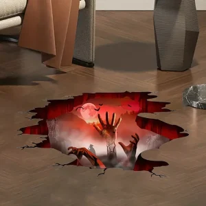 New 3D Halloween Floor Decal Spooky Ghost Hands Scratching Sticker Horror Wall Sticker Scary Window Sticker Prop Halloween Decor