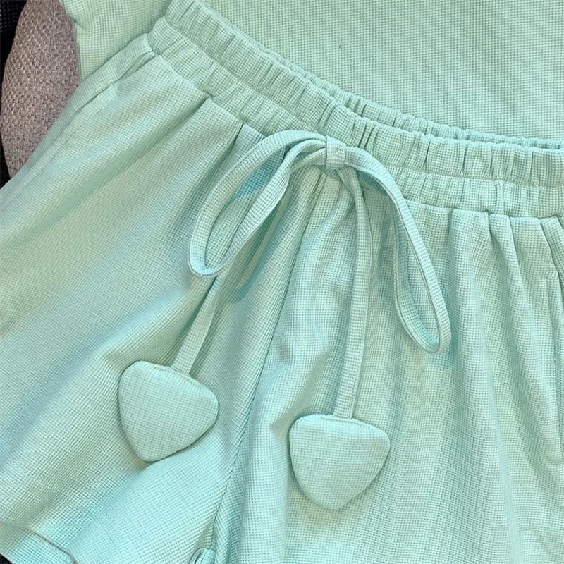 New 4 -14 Years Summer Girls Clothing Set Letter Print Sleeveless T-shirt + Heart Shorts Pants 2pcs Suit Kids Leisure Outfit - Image 6