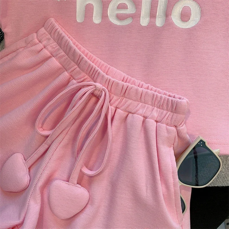 New 4 -14 Years Summer Girls Clothing Set Letter Print Sleeveless T-shirt + Heart Shorts Pants 2pcs Suit Kids Leisure Outfit - Image 4