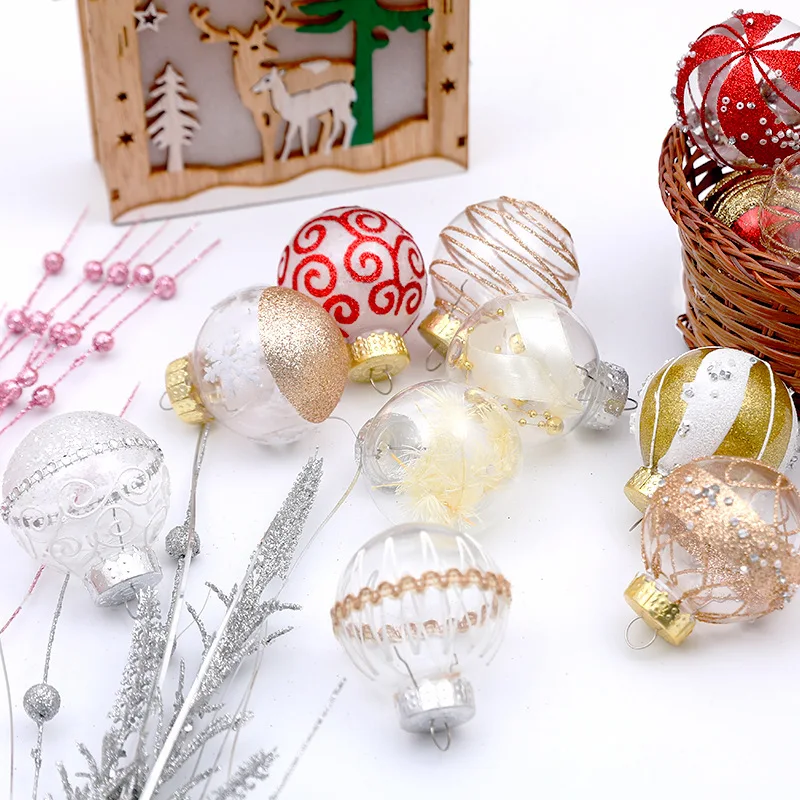 New Christmas Ball Transparent Ball Gold Plated Powder Pendant Pet Box 6cm7cm Hollow Round Plastic Christmas Tree Decoration - Image 2