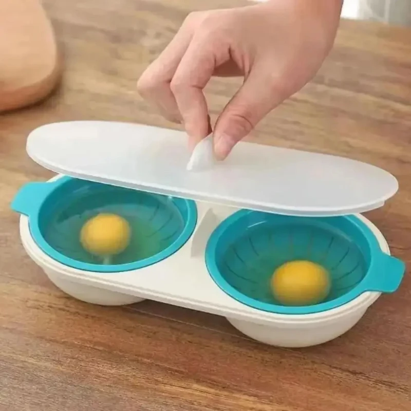 New Creative Egg Poacher Food Grade Pans Double Cup Egg Boiler Steam Microwave Oven Set Kitchen Cooking Tools kitchen tools - Image 2