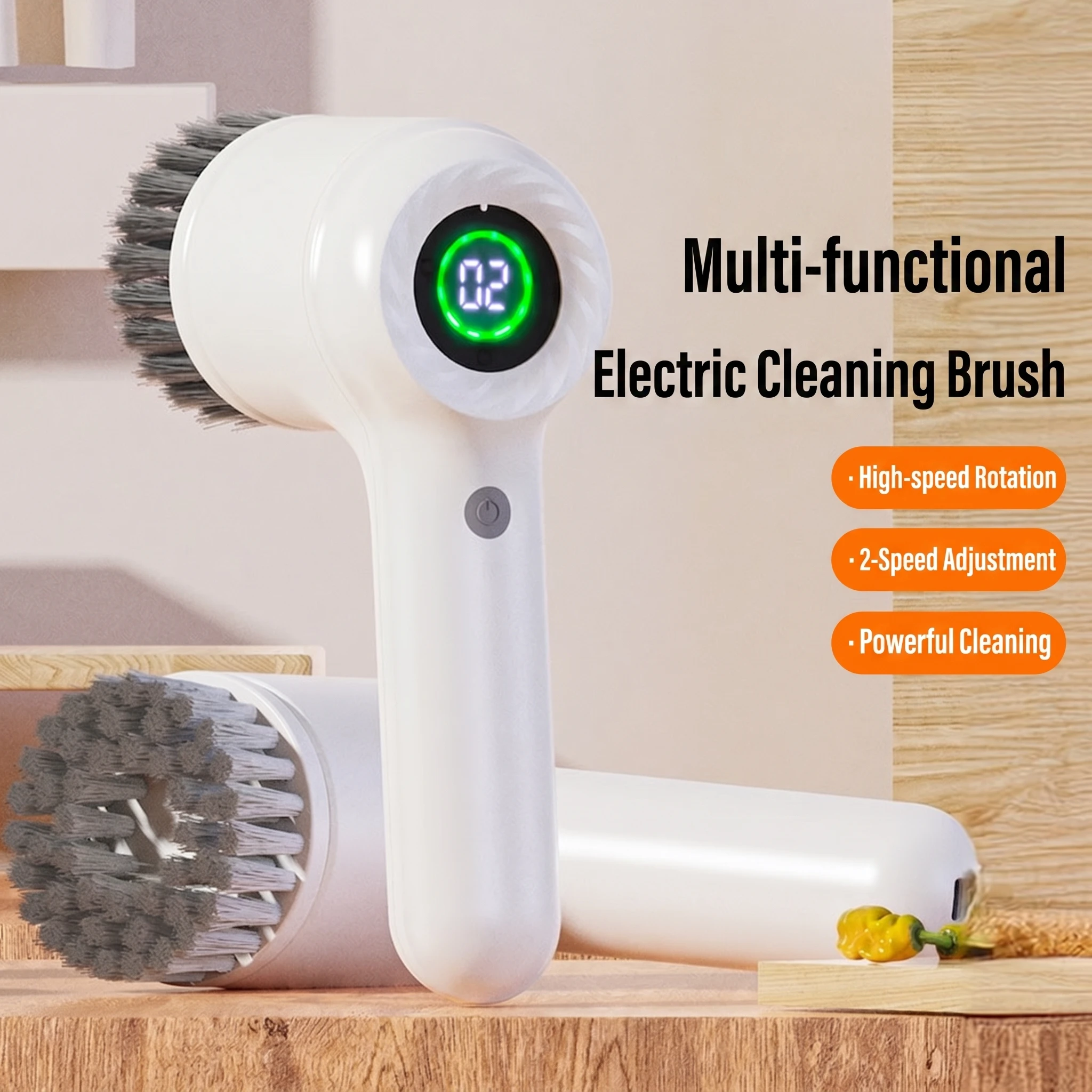 New Household Kitchen 2nd Gear Electric Spin Scrubber Cordless Shower Room Scrubber Cleaning Brush with 4 Replaceable Brush Head - Image 3