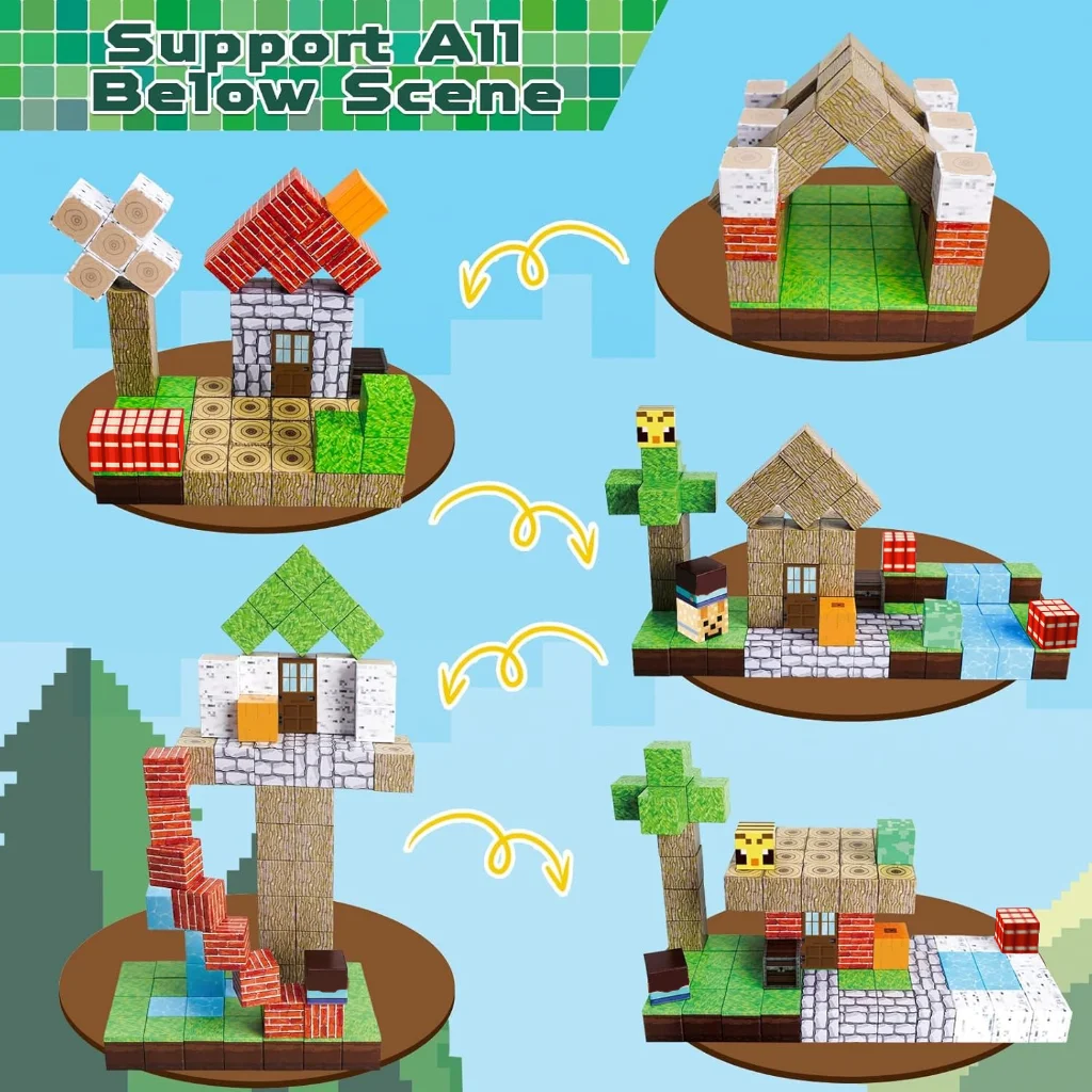 New Magnetic Building Blocks Mine World Magnetic Cozy Forest Cabin Construction Brick Cube STEM Boy Girl Children Toy Set Gift - Image 2