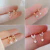 New Small Zircon Hollow Heart Dangle Earrings For Women Girls Gold Color Elegant Charm Jewelry Accessories Birthday Party Gifts