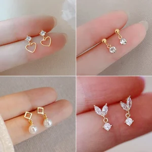 New Small Zircon Hollow Heart Dangle Earrings For Women Girls Gold Color Elegant Charm Jewelry Accessories Birthday Party Gifts