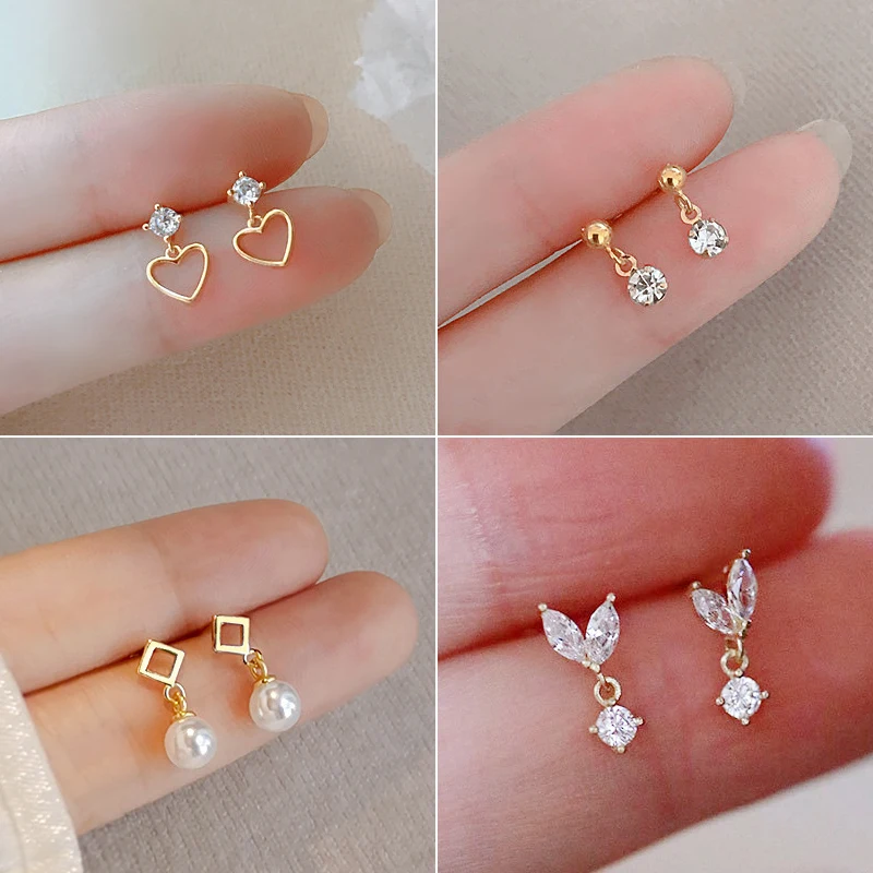 New Small Zircon Hollow Heart Dangle Earrings For Women Girls Gold Color Elegant Charm Jewelry Accessories Birthday Party Gifts