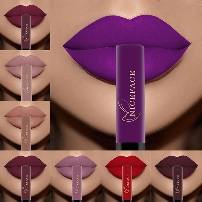 Nude Liquid Lipstick Ultra Matte Velvet Long Lasting Women Beauty Red Nonstick Cup Waterproof Purple Lip Gloss Lips Cosmetics - Image 2