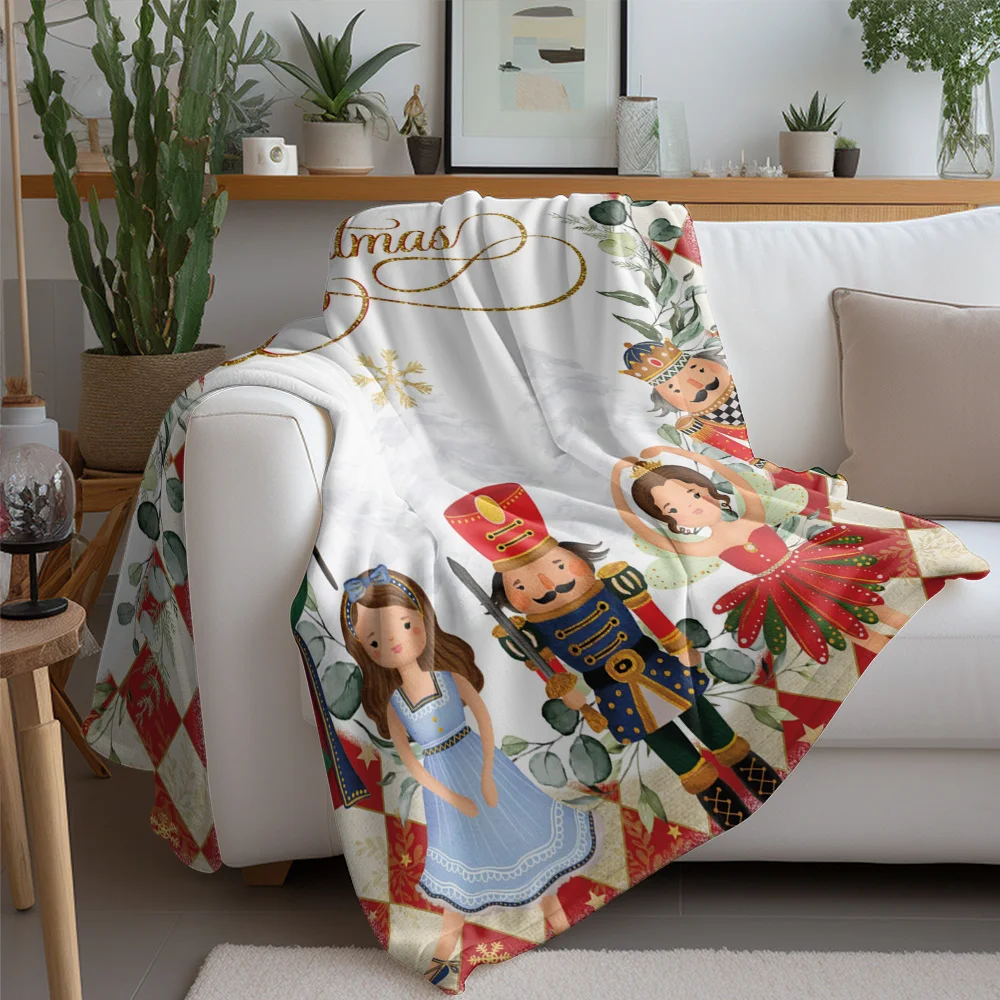 Nutcracker Ballet Christmas Fleece Blanket, Golden Merry Christmas Script with Character Collection, Classic Holiday Throw - Image 2