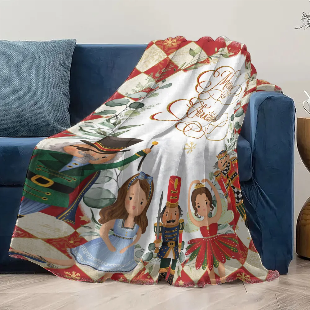 Nutcracker Ballet Christmas Fleece Blanket, Golden Merry Christmas Script with Character Collection, Classic Holiday Throw - Image 5