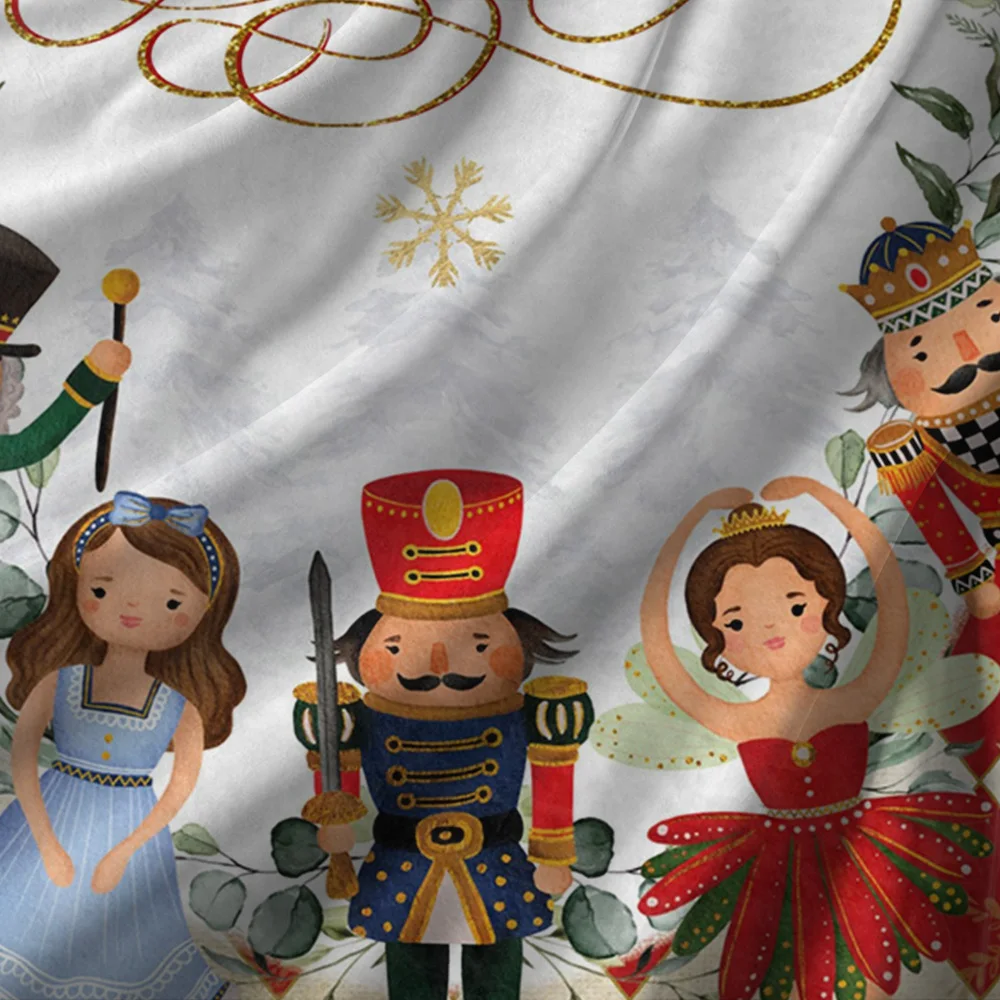 Nutcracker Ballet Christmas Fleece Blanket, Golden Merry Christmas Script with Character Collection, Classic Holiday Throw - Image 3