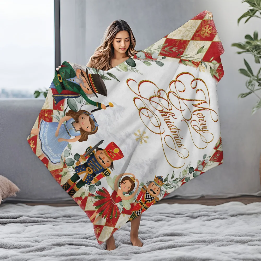 Nutcracker Ballet Christmas Fleece Blanket, Golden Merry Christmas Script with Character Collection, Classic Holiday Throw - Image 4
